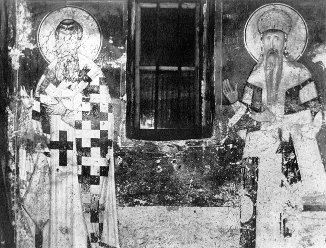 Хиландар,
Богородичина црква.
Свети Сава и Краљ Милутин.
1318/20. Фотографија.