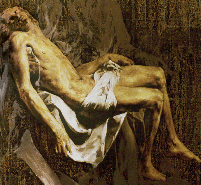 10.
Part of polyptych,
Study for the Story about the Return of the Prodigal Son.
1995/96
Oil and paper on wood panel. 150x115 cm
[Detail]