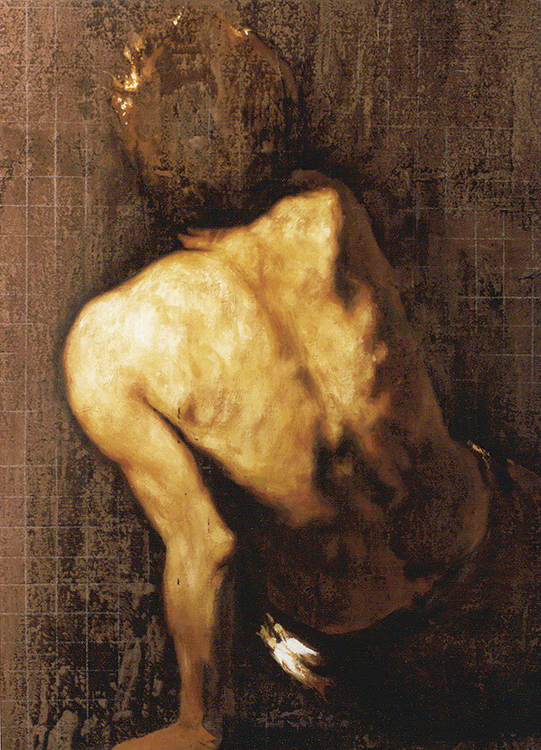 11.
Part of polyptych,
Study for the Story about the Return of the Prodigal Son.
1995/96
Oil and paper on wood panel. ~180x140 cm
[Detail]
