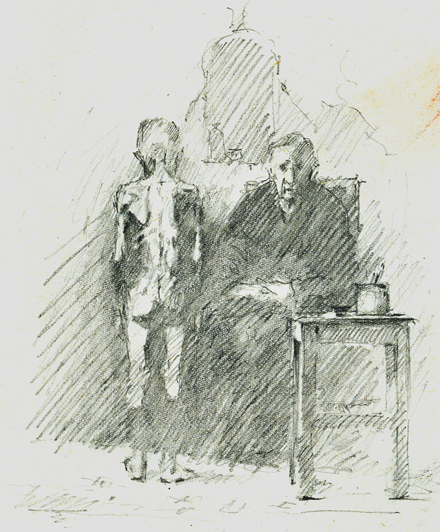 16.3.
Drawing. 1992
Black pencil on gray paper. 130x110 mm